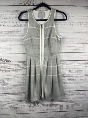 A New York Dress Women's XS Gray Striped Zip Front Fit Flare Mini Pleated